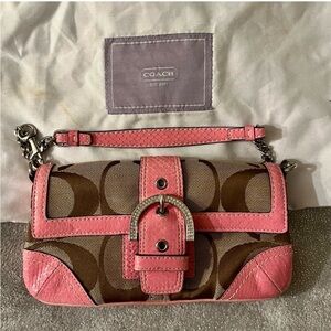 Coach Pink and Brown Clutch with Signature Monogram